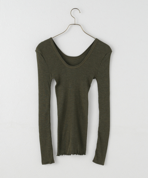 HAKUJI(ハクジ)の「HAKUJI/ハクジ Wool rib L/S プルオーバー H232547(Tシャツ/カットソー・レディース・カーキ/ホワイト・FREE)」の5枚目の写真