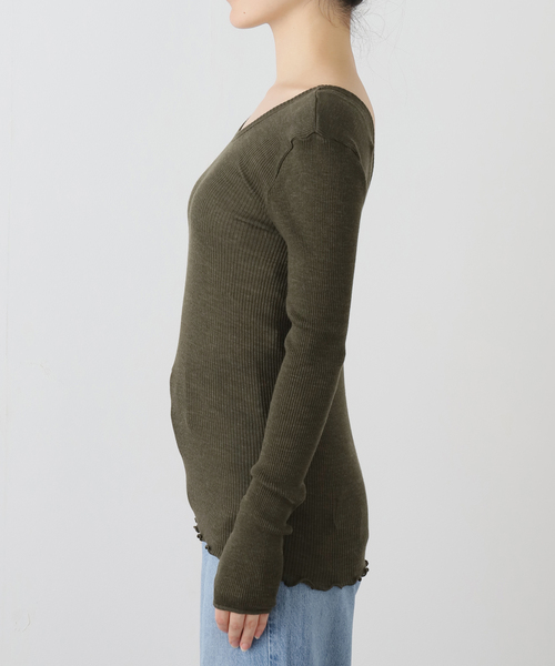 HAKUJI(ハクジ)の「HAKUJI/ハクジ Wool rib L/S プルオーバー H232547(Tシャツ/カットソー・レディース・カーキ/ホワイト・FREE)」の12枚目の写真