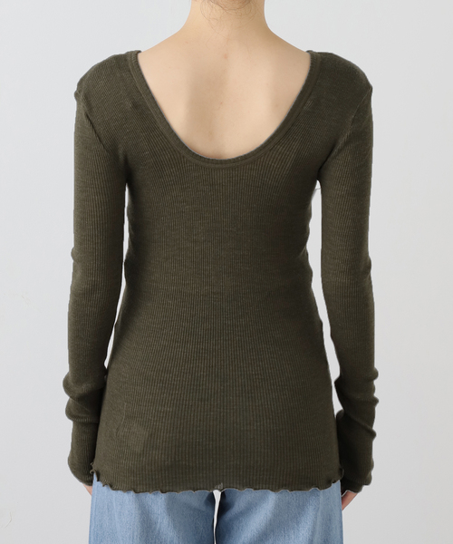 HAKUJI(ハクジ)の「HAKUJI/ハクジ Wool rib L/S プルオーバー H232547(Tシャツ/カットソー・レディース・カーキ/ホワイト・FREE)」の13枚目の写真