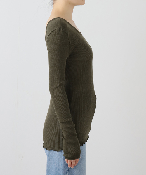 HAKUJI(ハクジ)の「HAKUJI/ハクジ Wool rib L/S プルオーバー H232547(Tシャツ/カットソー・レディース・カーキ/ホワイト・FREE)」の14枚目の写真