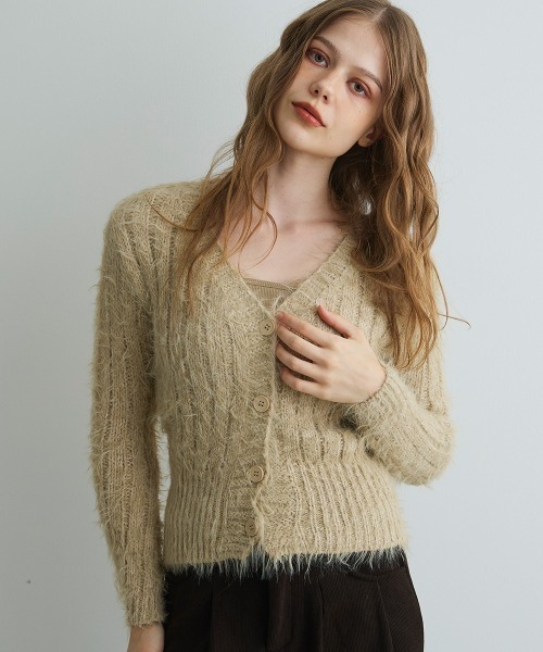 Mirette(ミレット)の「シャギーニットカーディガン / Shaggy Knit Cardigan(カーディガン/ボレロ・レディース・ブラック/ブラウン/ナチュラル・FREE)」の3枚目の写真