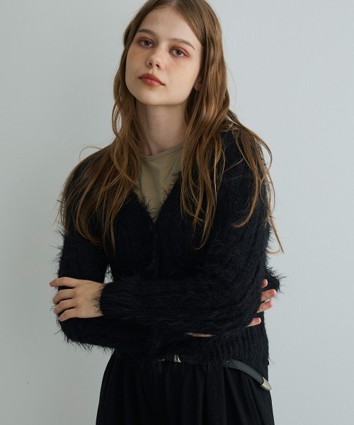 Mirette(ミレット)の「シャギーニットカーディガン / Shaggy Knit Cardigan(カーディガン/ボレロ・レディース・ブラック/ブラウン/ナチュラル・FREE)」の2枚目の写真
