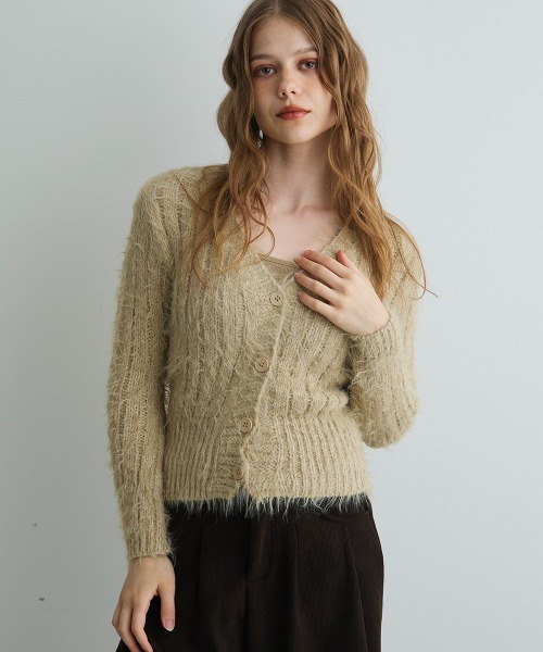 Mirette(ミレット)の「シャギーニットカーディガン / Shaggy Knit Cardigan(カーディガン/ボレロ・レディース・ブラック/ブラウン/ナチュラル・FREE)」の4枚目の写真