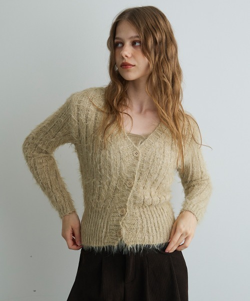 Mirette(ミレット)の「シャギーニットカーディガン / Shaggy Knit Cardigan(カーディガン/ボレロ・レディース・ブラック/ブラウン/ナチュラル・FREE)」の5枚目の写真