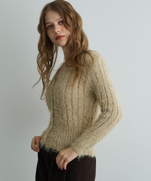 Mirette(ミレット)の「シャギーニットカーディガン / Shaggy Knit Cardigan(カーディガン/ボレロ・レディース・ブラック/ブラウン/ナチュラル・FREE)」の6枚目の写真