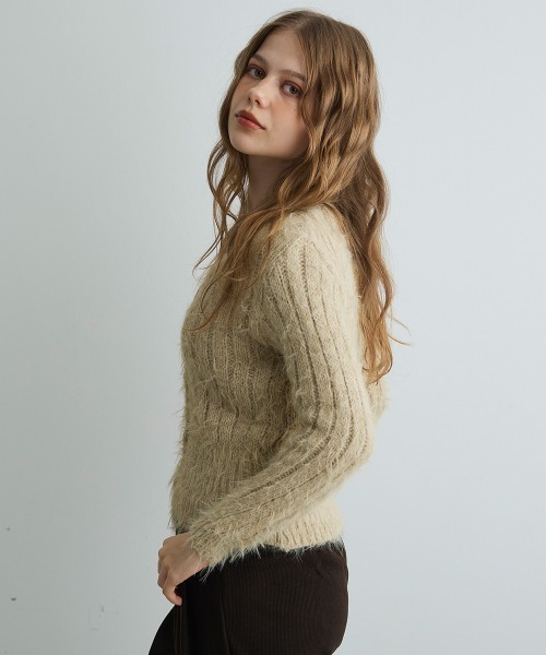 Mirette(ミレット)の「シャギーニットカーディガン / Shaggy Knit Cardigan(カーディガン/ボレロ・レディース・ブラック/ブラウン/ナチュラル・FREE)」の7枚目の写真