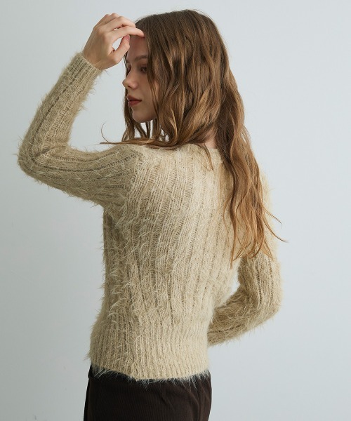 Mirette(ミレット)の「シャギーニットカーディガン / Shaggy Knit Cardigan(カーディガン/ボレロ・レディース・ブラック/ブラウン/ナチュラル・FREE)」の8枚目の写真
