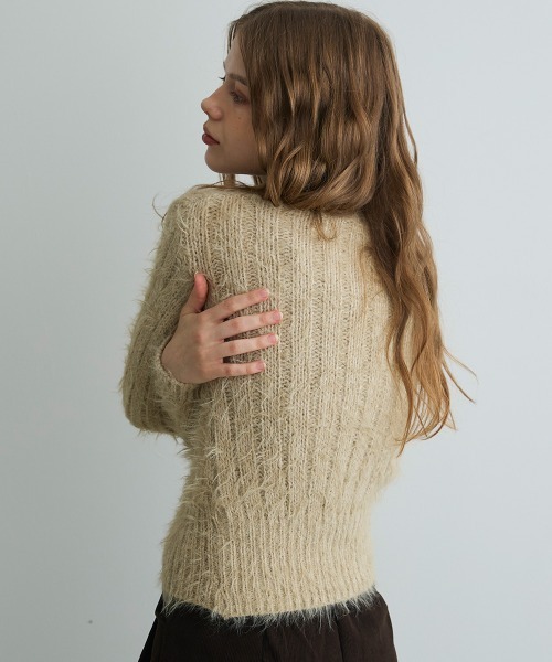 Mirette(ミレット)の「シャギーニットカーディガン / Shaggy Knit Cardigan(カーディガン/ボレロ・レディース・ブラック/ブラウン/ナチュラル・FREE)」の9枚目の写真