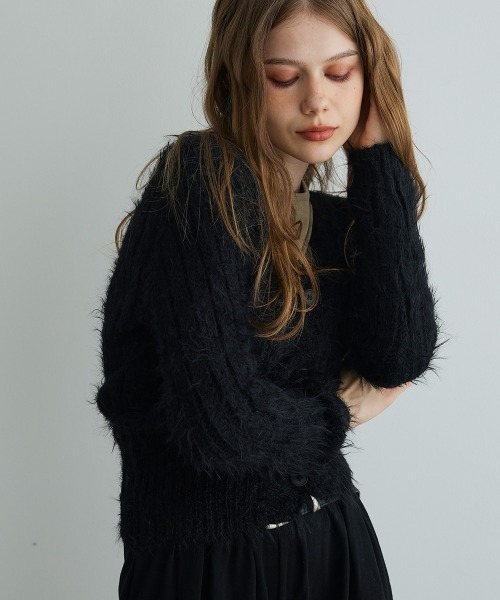 Mirette(ミレット)の「シャギーニットカーディガン / Shaggy Knit Cardigan(カーディガン/ボレロ・レディース・ブラック/ブラウン/ナチュラル・FREE)」の17枚目の写真