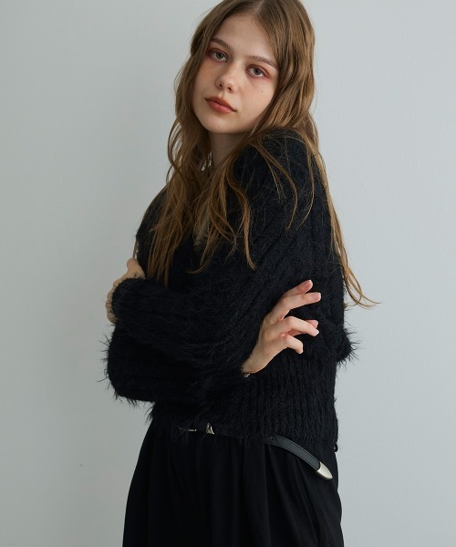 Mirette(ミレット)の「シャギーニットカーディガン / Shaggy Knit Cardigan(カーディガン/ボレロ・レディース・ブラック/ブラウン/ナチュラル・FREE)」の18枚目の写真
