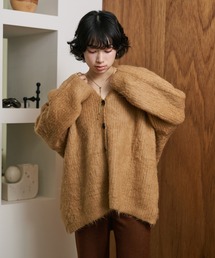 shaggy oversize knit cardigan /Vネックシャギーオーバーサイズニットカーディガン