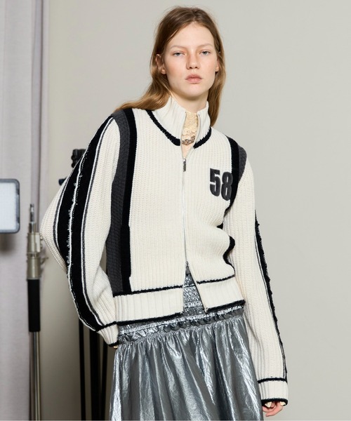 Numbering High Neck Zip Knit Tops / ナンバリングハイネックジップ