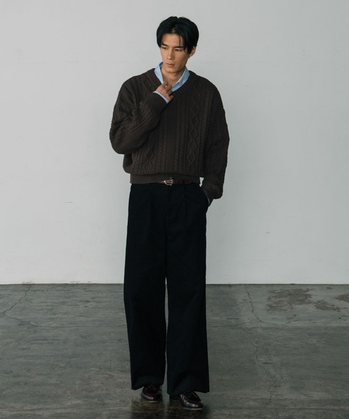 LURAKU（ルラク）の「【LURAKU】Corduroy One-tuck Straight Pants / コーデュロイワンタックストレートパンツ（スラックス・メンズ・ブラック/ブラウン・MEDIUM/LARGE/SMALL）」の3枚目の写真