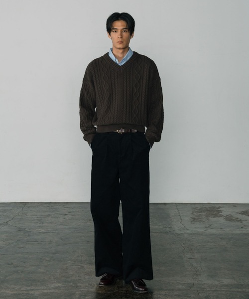 LURAKU（ルラク）の「【LURAKU】Corduroy One-tuck Straight Pants / コーデュロイワンタックストレートパンツ（スラックス・メンズ・ブラック/ブラウン・MEDIUM/LARGE/SMALL）」の4枚目の写真