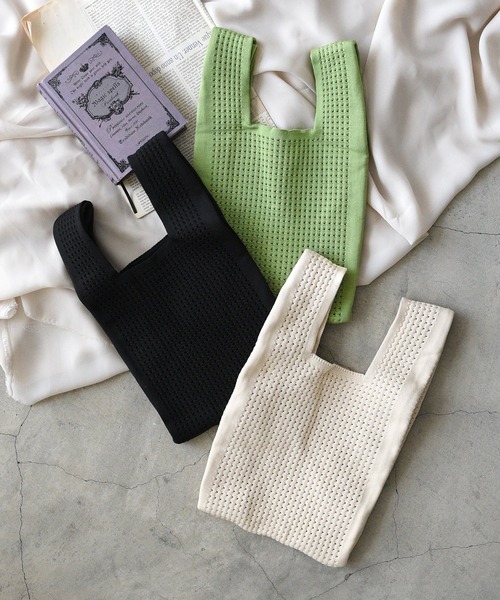 styiro（スタイロ）の「無地ニットバッグ（ハンドバッグ・レディース・グリーン/アイボリー/ブラック・FREE）」の4枚目の写真
