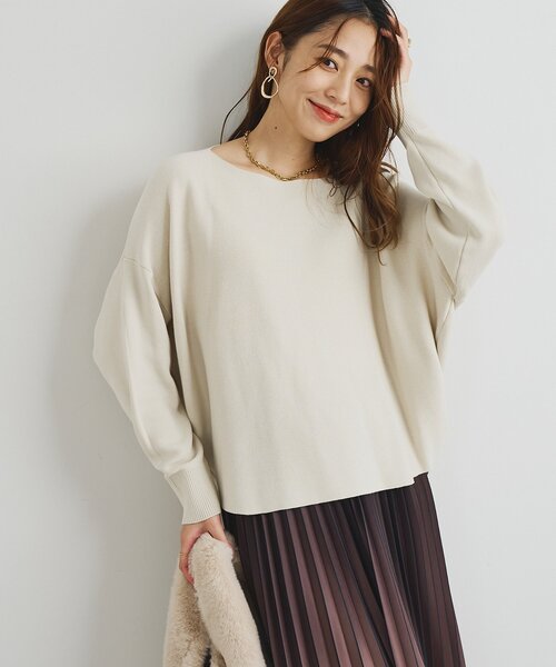 un dix cors（アンディコール）の「《着回し力抜群》14ハイゲージ肩裾ラウンドプルオーバー（ニット/セーター・レディース・ブラック/アイボリー/レッド・FREE）」の2枚目の写真