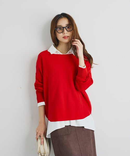 un dix cors（アンディコール）の「《着回し力抜群》14ハイゲージ肩裾ラウンドプルオーバー（ニット/セーター・レディース・ブラック/アイボリー/レッド・FREE）」の15枚目の写真