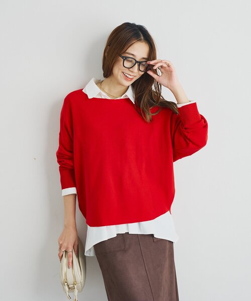 un dix cors（アンディコール）の「《着回し力抜群》14ハイゲージ肩裾ラウンドプルオーバー（ニット/セーター・レディース・ブラック/アイボリー/レッド・FREE）」の14枚目の写真