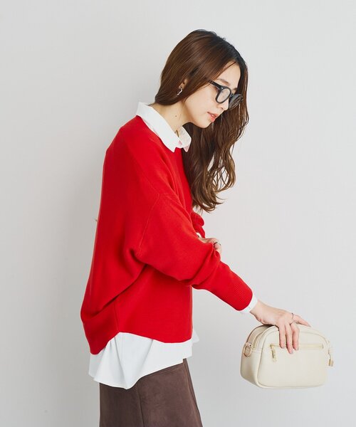 un dix cors（アンディコール）の「《着回し力抜群》14ハイゲージ肩裾ラウンドプルオーバー（ニット/セーター・レディース・ブラック/アイボリー/レッド・FREE）」の13枚目の写真