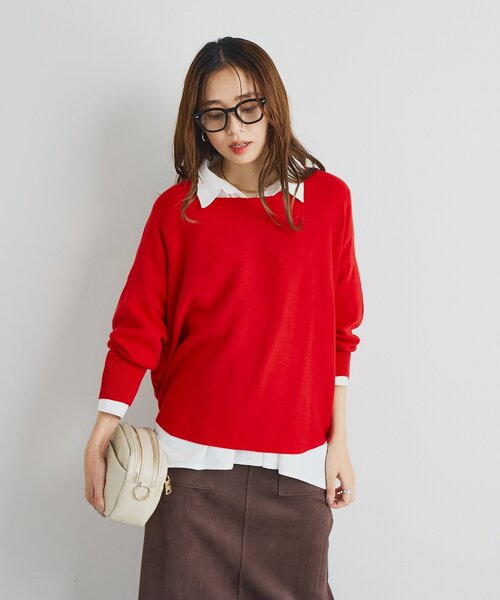 un dix cors（アンディコール）の「《着回し力抜群》14ハイゲージ肩裾ラウンドプルオーバー（ニット/セーター・レディース・ブラック/アイボリー/レッド・FREE）」の11枚目の写真