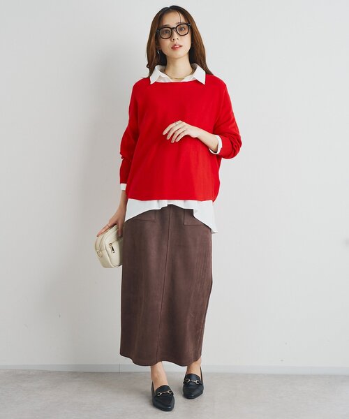 un dix cors（アンディコール）の「《着回し力抜群》14ハイゲージ肩裾ラウンドプルオーバー（ニット/セーター・レディース・ブラック/アイボリー/レッド・FREE）」の10枚目の写真