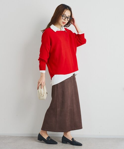 un dix cors（アンディコール）の「《着回し力抜群》14ハイゲージ肩裾ラウンドプルオーバー（ニット/セーター・レディース・ブラック/アイボリー/レッド・FREE）」の7枚目の写真