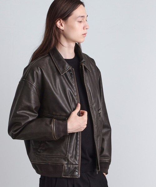 tk.TAKEO KIKUCHI(ティーケータケオキクチ)の「ヴィンテージライク衿フェイクファーブルゾン(ブルゾン・メンズ・ブラック/ダークブラウン系/ブラック系・01/02/03)」の5枚目の写真