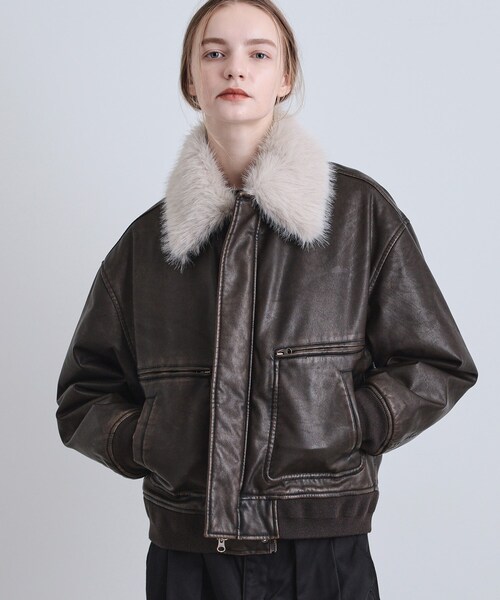 tk.TAKEO KIKUCHI(ティーケータケオキクチ)の「ヴィンテージライク衿フェイクファーブルゾン(ブルゾン・メンズ・ブラック/ダークブラウン系/ブラック系・01/02/03)」の9枚目の写真