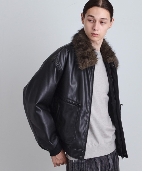 tk.TAKEO KIKUCHI(ティーケータケオキクチ)の「ヴィンテージライク衿フェイクファーブルゾン(ブルゾン・メンズ・ブラック/ダークブラウン系/ブラック系・01/02/03)」の2枚目の写真