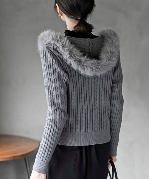 バーバリーブラックレーベル ケーブルニット パーカー ファー グレー M
