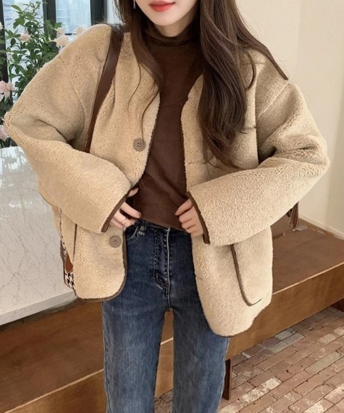 cammie(キャミー)の「パイピングボアコート(その他アウター・レディース・アイボリー/ブラック/ベージュ・L/M)」の14枚目の写真