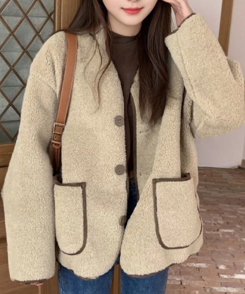 cammie(キャミー)の「パイピングボアコート(その他アウター・レディース・アイボリー/ブラック/ベージュ・L/M)」の16枚目の写真