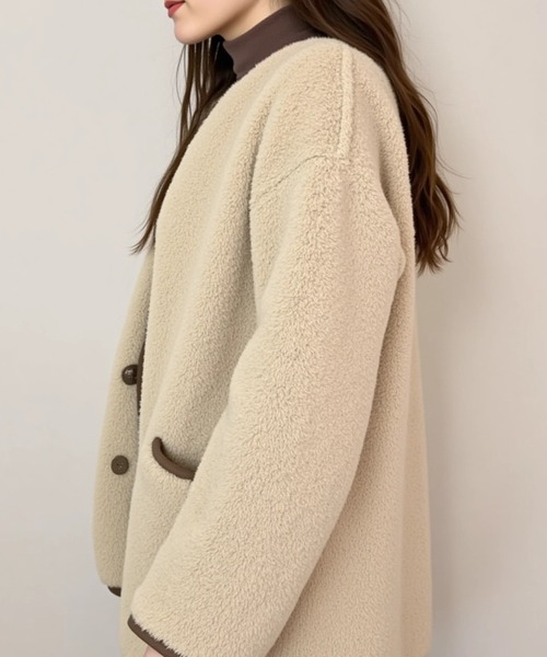 cammie(キャミー)の「パイピングボアコート(その他アウター・レディース・アイボリー/ブラック/ベージュ・L/M)」の17枚目の写真