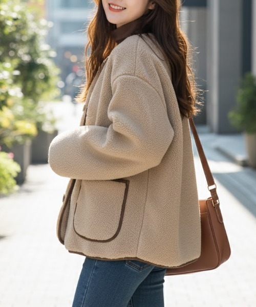 cammie(キャミー)の「パイピングボアコート(その他アウター・レディース・アイボリー/ブラック/ベージュ・L/M)」の13枚目の写真