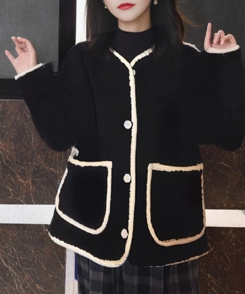 cammie(キャミー)の「パイピングボアコート(その他アウター・レディース・アイボリー/ブラック/ベージュ・L/M)」の11枚目の写真