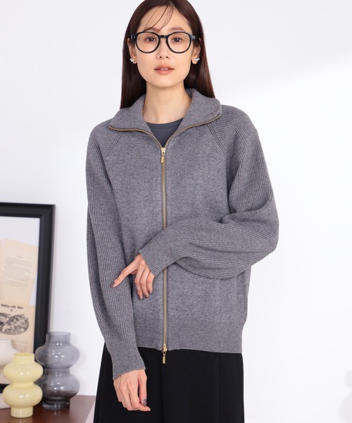 GALLORIA（ギャローリア）の「衿付きニットブルゾン（カーディガン/ボレロ・レディース・ライトベージュ/チャコールグレー・S/M/L/LL）」の6枚目の写真