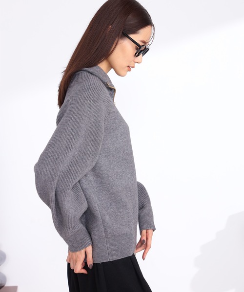 GALLORIA（ギャローリア）の「衿付きニットブルゾン（カーディガン/ボレロ・レディース・ライトベージュ/チャコールグレー・S/M/L/LL）」の7枚目の写真