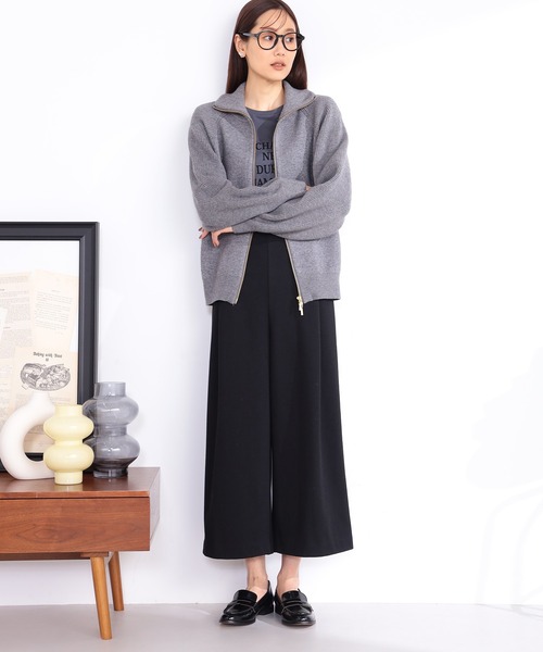 GALLORIA（ギャローリア）の「衿付きニットブルゾン（カーディガン/ボレロ・レディース・ライトベージュ/チャコールグレー・S/M/L/LL）」の9枚目の写真