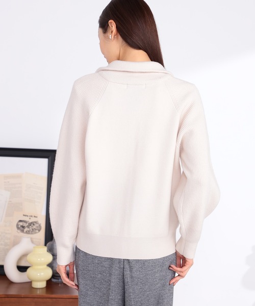 GALLORIA（ギャローリア）の「衿付きニットブルゾン（カーディガン/ボレロ・レディース・ライトベージュ/チャコールグレー・S/M/L/LL）」の3枚目の写真