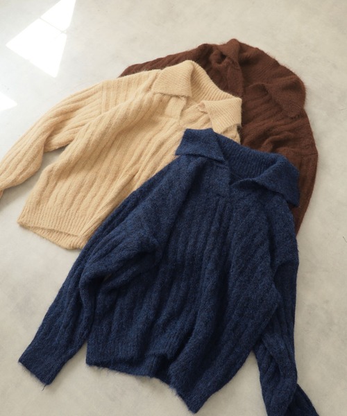 Ulysses（ユリシス）の「【セットアップ】ポロカラーリブニット＆ニットショートパンツ（セットアップ・レディース・キャメル/ブラウン/ネイビー・F）」の7枚目の写真