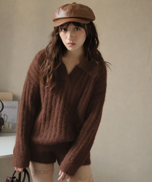 Ulysses（ユリシス）の「【セットアップ】ポロカラーリブニット＆ニットショートパンツ（セットアップ・レディース・キャメル/ブラウン/ネイビー・F）」の13枚目の写真