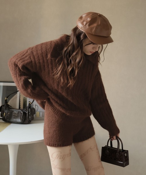 Ulysses（ユリシス）の「【セットアップ】ポロカラーリブニット＆ニットショートパンツ（セットアップ・レディース・キャメル/ブラウン/ネイビー・F）」の14枚目の写真