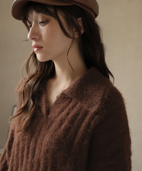 Ulysses（ユリシス）の「【セットアップ】ポロカラーリブニット＆ニットショートパンツ（セットアップ・レディース・キャメル/ブラウン/ネイビー・F）」の15枚目の写真