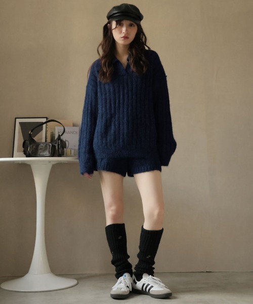 Ulysses（ユリシス）の「【セットアップ】ポロカラーリブニット＆ニットショートパンツ（セットアップ・レディース・キャメル/ブラウン/ネイビー・F）」の5枚目の写真