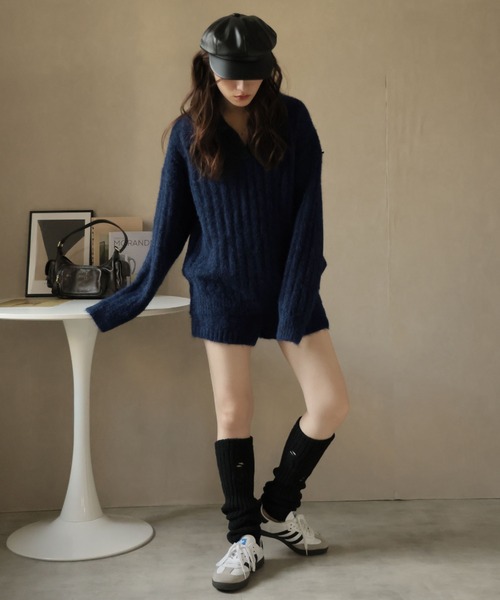 Ulysses（ユリシス）の「【セットアップ】ポロカラーリブニット＆ニットショートパンツ（セットアップ・レディース・キャメル/ブラウン/ネイビー・F）」の21枚目の写真