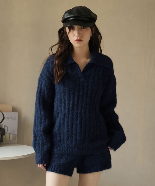 Ulysses（ユリシス）の「【セットアップ】ポロカラーリブニット＆ニットショートパンツ（セットアップ・レディース・キャメル/ブラウン/ネイビー・F）」の22枚目の写真