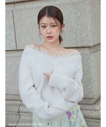 SNIDEL | フォックス衿レースプルオーバー(ニット/セーター)