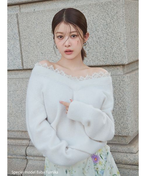 ルネ♡レースニット フォックス衿レースプルオーバー（ニット/セーター）｜SNIDEL