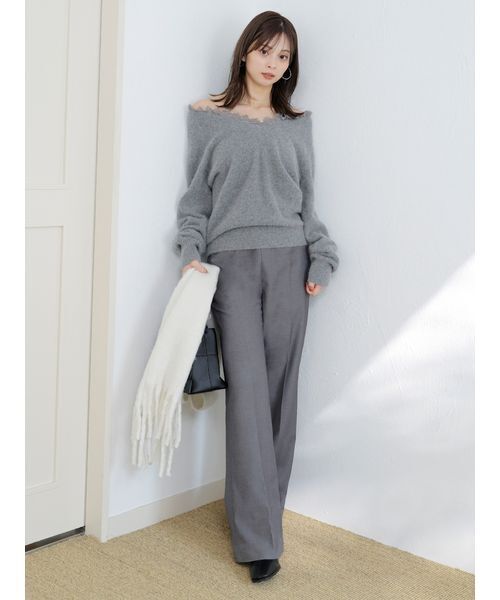 STONE  スナイデルニット グレー M フォックス衿レースプルオーバー（ニット/セーター）｜SNIDEL