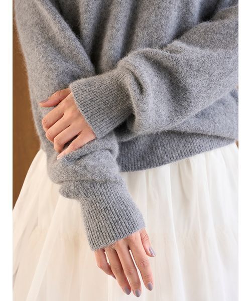 STONE  スナイデルニット グレー M フォックス衿レースプルオーバー（ニット/セーター）｜SNIDEL